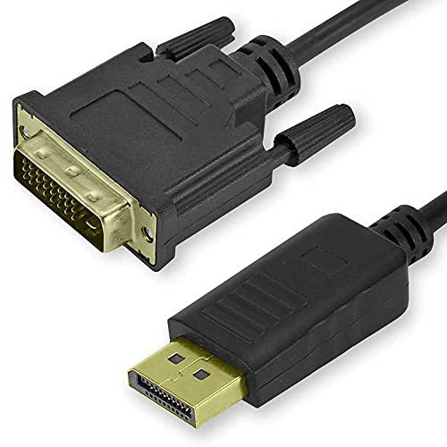 OcioDual Câble DisplayPort vers DVI 1,8m Noir Cordon Adaptateur Convertisseur Display Port DP Mâle M/M Full HD 1080p pour Laptop