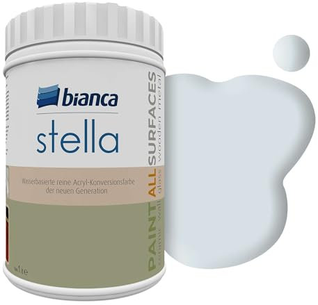 Bianca Stella Pintura para muebles premium sin lijado para cocina y baño, Gris escarcha, Brillante, 1000ml, a base de agua, pintura acrílica para todas las superficies, madera, azulejos, metal