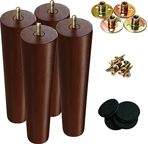 KOIKEY Lot de 4 pieds de meubles modernes en bois de chêne de 20 cm pour armoire, canapé, commode, table basse, support TV, couleur noyer