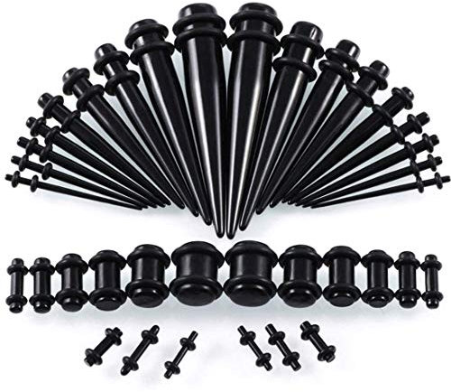 Huacan Dehnstäbe Tunnel Set 1.6-10mm Acryl Dehnstab Dehnset Dehnungsstäbe Schwarz Taper Single Flard Ohr Piercing Plugs Stecker Klassisch Expander Damen Herren Punk 36 Stück