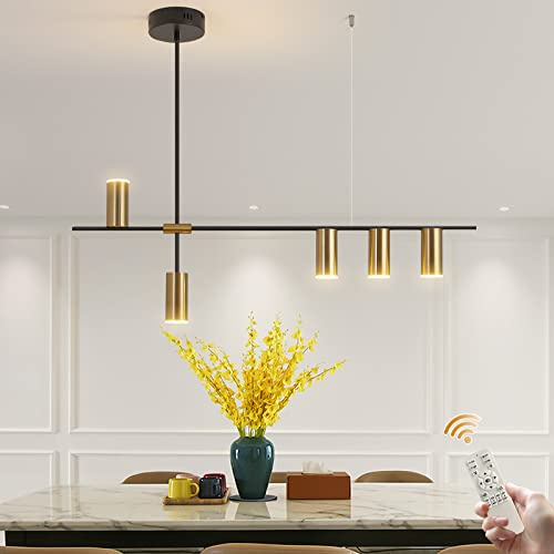 Siittoo Lámparas colgantes, lámpara de araña LED moderna regulable con focos, lámpara colgante lineal ajustable para isla de cocina, comedor, sala de estar (negro, dorado, 30 W)