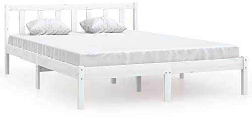 vidaXL Massivholzbett, Holzbett Bett für Schlafzimmer, Bettrahmen Bettgestell mit Lattenrost, Doppelbett Schlafzimmermöbel, Weiß Kiefer 120x190cm