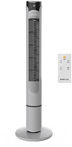 Newlux - Ventilador de Torre sin Aspas W130 (45W) con Altura 103,5cm, 3 Vel, 3 Modos, Oscilación de 70º, Temporizador 12h y Diseño Compacto. Ventilador de Pie con Mando a Distancia (Gris Metalizado)