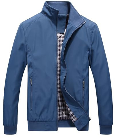 KUDORO Blouson Homme Léger pour Printemps Été Zippée Veste d'Extérieur Casual Bomber de Couleur Uni Veste Coupe-Vent à Col Montant Jacket Homme de l'Aviateur Thin Classique Décontracté(Bleu,3XL)