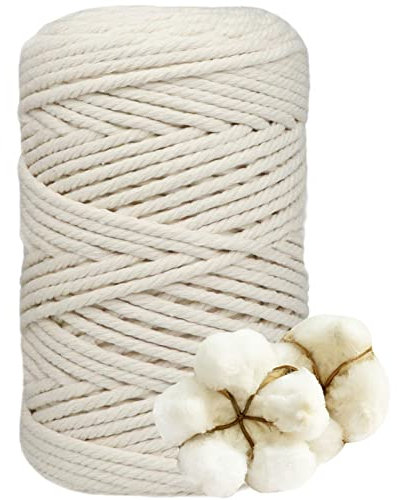 DXRPO Filato macramè, 5 mm x 100 m, Filato di Cotone macramè, Corda per Macrame 4mm,per Fai da Te, macramè, fioriera per Fiori macramè, Regali per buoni Amici, Piante, Decorazione Boho(Beige)