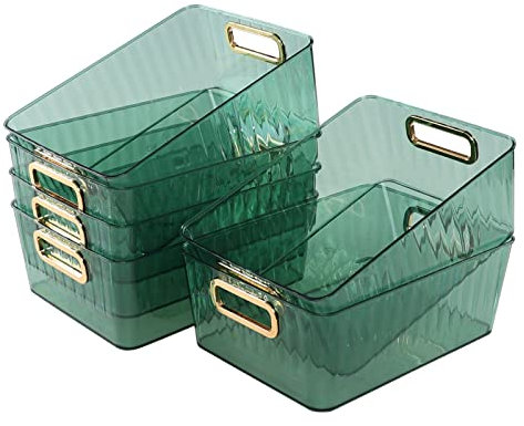 Readsky Green Clear Cosmetic Storage Basket, Plastic Clear Storage Bin, 6 Pack