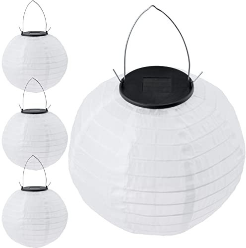Lumiled 4x Solar Lampions Außen wetterfest Solarlaterne Laterne 20cm LED Lampion Solarleuchte IP44 Kugel weiß Hängend Dekorative Außenleuchte Gartenleuchte Hängende Gartenlaterne hängeleuchte