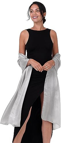 BlackButterfly Metallic Glitzer Braut Hochzeit Party Abend Schultertuch Pashmina Umhängetuch (Silber, 70CM X 230CM)