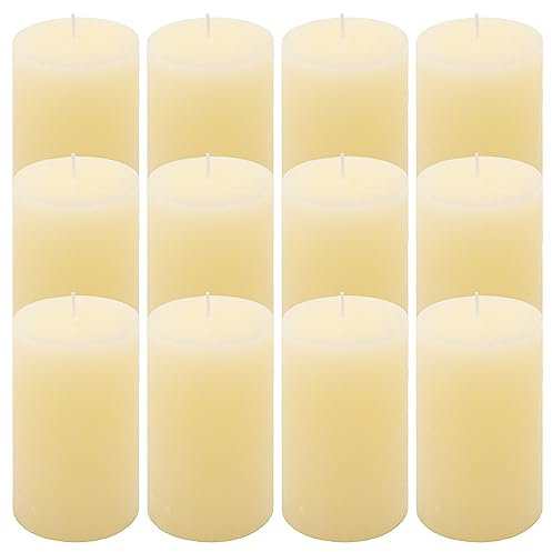 Nexos Trading - Kerze Höhe 11,5 cm Ø 6,8 cm 12er Set Cremefarbene Rustik-Kerzen für Weihnachten, Hochzeit, Geburtstag & Co.