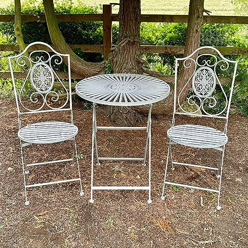 Darthome Grey Garden Bistro Set 3pc Metal Round Antique French Country Outdoor Furniture