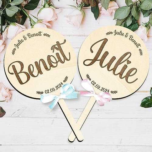 Jeu de mariage en bois personnalisable, lot de 2 pancartes rondes, jeu mariage elle ou moi, noms mariés et date mariage, champêtre, animations, fête, cérémonie