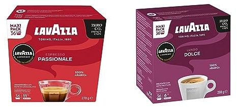 Lavazza A Modo Mio Espresso Passionale et Lungo Dolce - 36 Capsules Compatibles - Café Long 100% Arabica - Doux