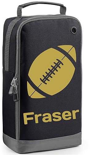 Personalised Rugby Boot Bag Shoe Bag Rugby Player Gift Shoe Sports Bag Personalised with Name Rugby Ball Design Sports Gift Black