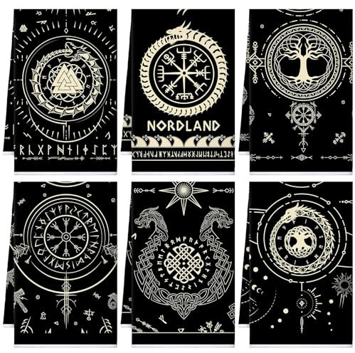 Bencailor Retro-Küchentücher, Vintage-Stil, dekorativ, saugfähig, für Badezimmer, Dekoration, Kochen, Backen, Reinigung, einfache Farbe, Wikinger, 6 Stück