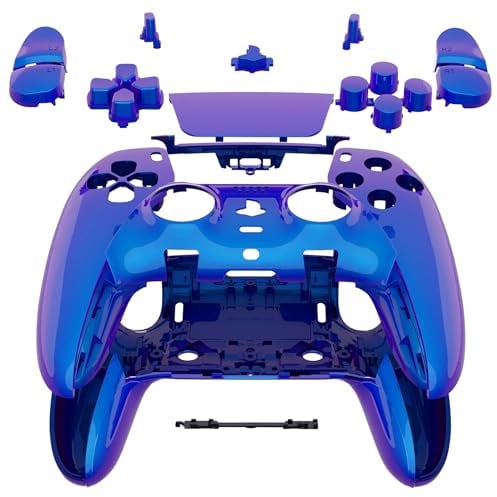eXtremeRate Full Set Housing Shell Buttons Touchpad Compatible with ps5 Edge Controller, Chameleon Purple Blue Replacement Decorative Trim Shell Front Back Plates Compatible with ps5 Edge Controller