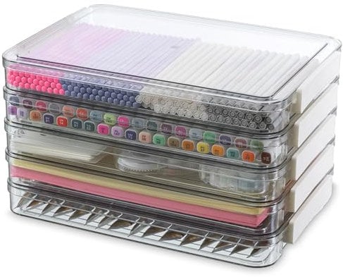 Citylife 5 Pack Bürobedarf Aufbewahrungsbox mit deckel, stapelbar transparent Stiftebox, plastikbox für die Organisation von din A4 Papier, Dokument, Büro, Bastelarbeiten, Künstlerbedarf