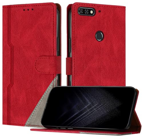 NETANY Schutzhülle für Huawei Y7 2018, PU Leder Flip Wallet Handyhülle mit magnetisch Kartenfächer Standfunktion Hülle für Huawei Y7 2018 - Rot
