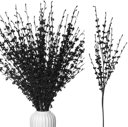 Wootkey 5pcs 29.5 Faux Jasmine Artificial Flowers Tall Black Floral Branches for Home Wedding Vase Filler Party DIY Decoration Halloween Flowers