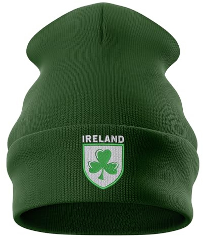 Purple Print House Bestickte Irland-Beanie-Mütze für Herren und Damen, Rugby, Irische Fans, Nationen, Winter, Flaschengrün, Einheitsgröße