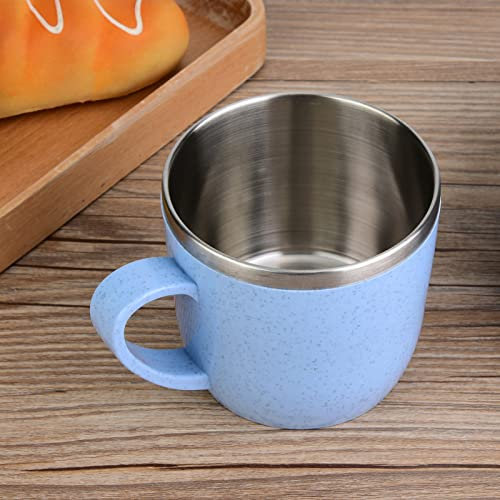 SEAFRONT Coffee Cup Stainless Steel Stainless Steel Coffee Cup, Stainless Steel Mug Wheat Straw Cup Insulation Coffee Mug Thermal Flasks Water Juice Milk Mug for Home Office Camping