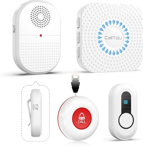 CallToU notrufknopf für senioren,hausnotruf senioren,Notfallklingel für Senioren,Senioren Notruf mit 55 Klingeltöne (2 Sender 2 Empfänger(CDVP))