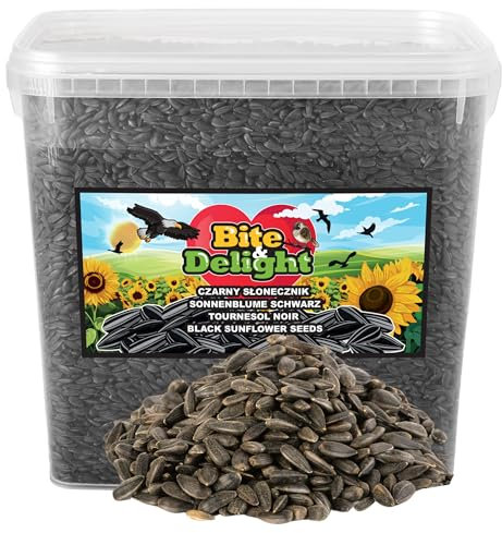 Bite & Delight alimento para Aves Silvestres - Semillas de Girasol Negras con Alto Contenido de Grasa - alimentación Natural para pájaros pequeños - Apto Todo el año - 10000ml - 4,3kg