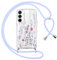 Oelrstfe Coque pour Samsung Galaxy A54 5G avec Cordon de Collier,Transparent Paillette Fleurs Motif Silicone Étui Housse,Aesthetic Glitter Antichoc Anti-Chute Lanyard Bandoulière Case,Bleu