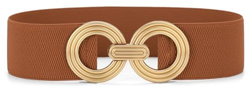JasGood Damen Breiter Elastischer Taillengürtel Stretchy Gürtel für Kleider Hüftgürtel Goldener Schnalle Gürtel für Damen,Braun,100cm