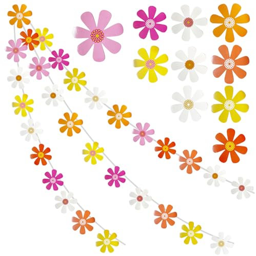 UILYNIU 3 Stück Gänseblümchen Boho Banner Party Dekorationen Boho Girlande Künstliche Blumen Reben Banner Hängebanner Geburtstagsparty Zubehör Blume Papier Innen Draußen Mädchen (3 Stück)