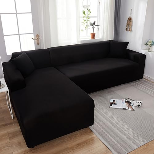 Sofabezug 2/1/3/4 Sitzer, Sofa überzug L U Form Ecksofa Stretch Sofa/Couch überzug, Universal Couchbezug, Sofa Cover Sofa überwurf Sofaschoner (L Form Ecksofa Erfordert Zwei),Schwarz,1 Seater
