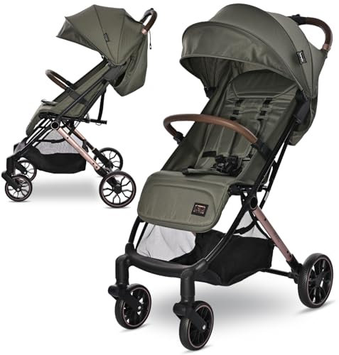 Lorelli Kinderwagen Ribera, Reisebuggy, Baby Buggy klein zusammenklappbar, Sehr leicht -Nur 7,3 kg, kompakter Sportsitz, Kinderbuggy bis 15kg, Verstellbare Rückenlehne, Sicherheitsgurt, Grün