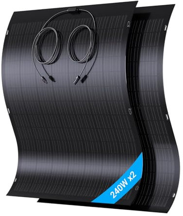 LIONSHEE 480W Flexibel Solarpanel Kit, 2X 240W Monokristallines Flexibles Solarmodul, IP67, Solarzelle Photovoltaik Off Grid, für Wohnmobil, Auto, Schuppen, Dach, Boot, Balkon, 12V Batterien