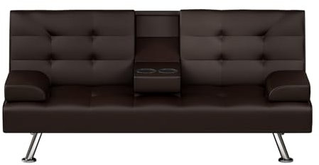 HTI living Sofa mit Schlaffunktion Marwan Zweisitzer mit Getränkehalter Braun