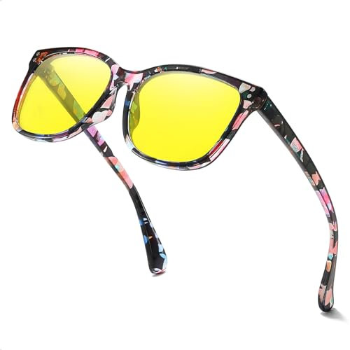 Myiaur Polarised Night Driving Glasses for Women Yellow Lens Night Vision Anti-Glare Headlight Glasses for Nighttime/Rainy/Foggy Stylish Square