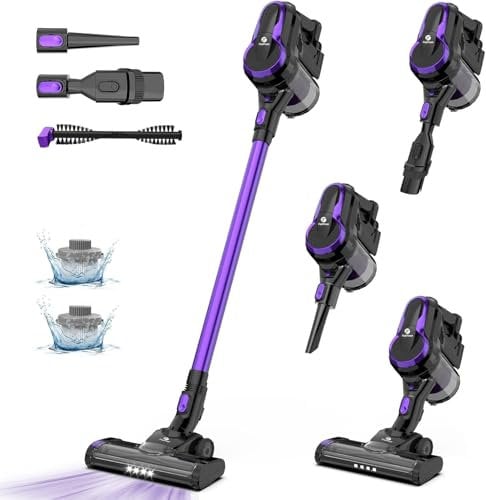 FixtFixer Cordless Vacuum Cleaner 25Kpa/250W/55Min,Stick Vacuum with 5-layer Filtration System,Vacuum Cleaner Cordless Powerful with Anti-Tangle Brush for Hardwood Floor/Carpet/Pet Hair
