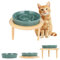 Slow Feeder Cat Bowl Ceramic, Raised Cat Bowl with Wooden Stand, Elevated Cats Bowls to Slow Down Eating for Dry and Wet Food, Healthy Eating Pet Food Bowl for Cat, Puppy (Dark Green)