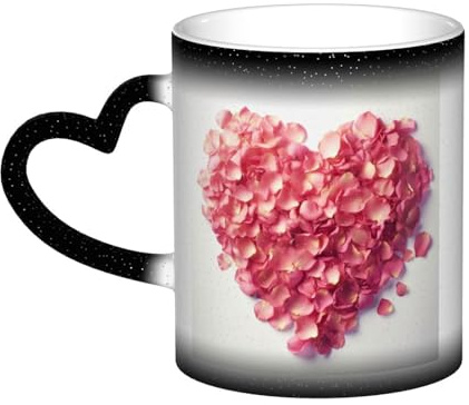 FCTVASDM Wärmeempfindliche Farbwechsel-Tasse, 325 ml, herzförmige Blumenblätter, Kaffeetasse, Teetasse, Sternenhimmel, Keramikbecher, lustige Wassertasse, Keramik-Kaffeetassen, Geschenk für Damen und