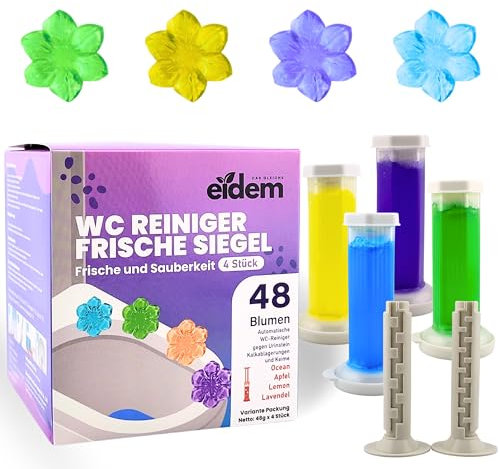 eidem WC-Gel Stempel NEU | 4× Düfte: Ocean, Gardenia, Lemon, Lavendel | 4×40g = 160g | 48 Anwendungen | Mit Applikator & Blütenform | Für hygienische Frische bei jeder Spülung