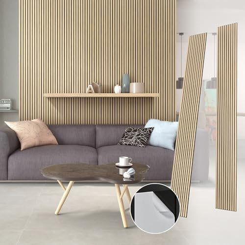 Lot de 2 panneaux muraux acoustiques en bois 3D à décoller et à coller pour décoration d'intérieur, 249,1 x 30 cm, chêne