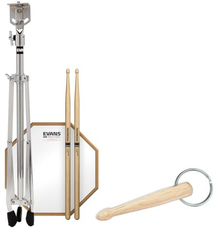 Evans Real-Feel Attacktile Scholastic Pack Übungspad 10 Zoll inkl Stativ und Sticks + keepdrum Schlüsselanhänger