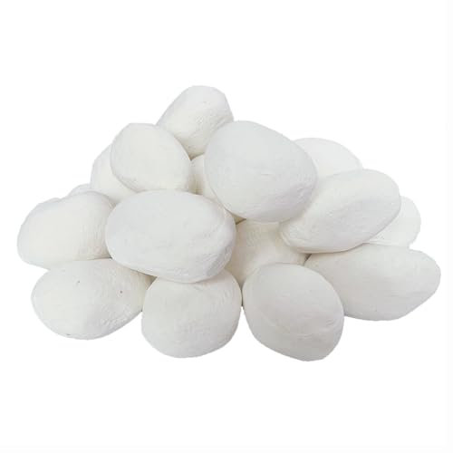 LILALIWA 24 Gaskamin Kieselsteine Gasscheite Runde Keramik Kieselsteine für Innen Außen Kamine und Feuerstellen, Dekorative Landschaft Stein (Weiß)