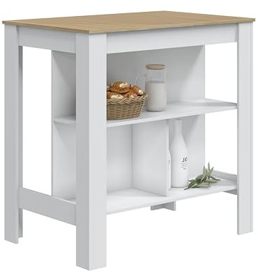 habeig Küchenschrank mit Arbeitsplatte und Regalen #4591, 105x103x67cm, Weiß/Eiche-Optik, Kücheninsel mit 2 Ablagefächern