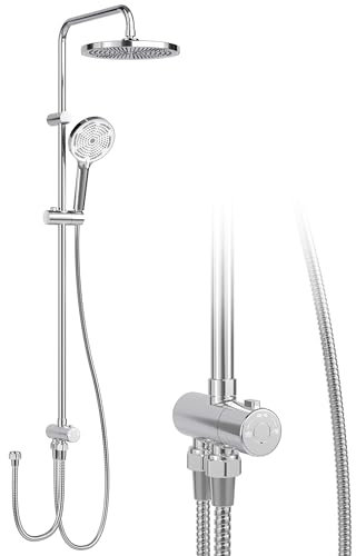 Colonne de douche à effet pluie sans robinetterie chromée - Pommeau de douche rond en acier inoxydable - 25 cm