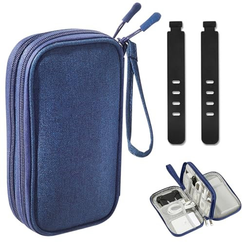 Waterproof Cable Organiser Bag with 2 Cable Managers,Small Double-Layer Electronics Accessory Bag for Travel,Travel Tech Pouch with Inner Compartments for Phone Power Bank Chargers Headphone Cord