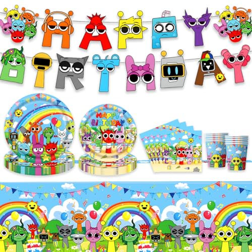 Decoracion Cumpleaños Vajilla Fiesta, Sprunki Vajilla Papel Niños , vajilla de fiesta de cumpleaños, vajilla para fiestas de cumpleaños y mesa (Rosa)