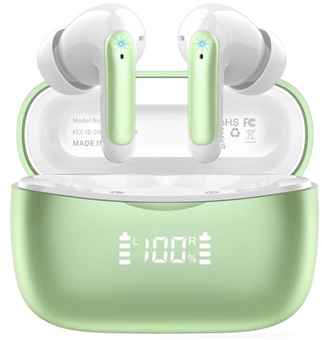 WeurGhy Cuffie Bluetooth, Auricolari Bluetooth 5.3 per iOS & Android, 56 Ore di Riproduzione, Stereo Hi-Fi Cuffie Antirumore con 4 HD Mics, LED Display Touch Control IP7 Impermeabili Cuffie Wireless