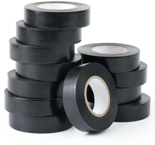 CHUANGSEED Elektrisches Isolierband 12er-Pack Schwarz 19mm x 20m，kabel klebeband PVC Elektriker Klebeband für Arbeiten an Elektrik Reparaturen Isolierung und Bündeln