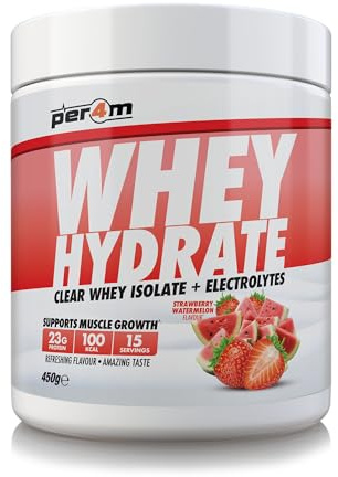 Per4m Whey Hydrate | 23g Whey Isolate & Aquamin Electrolytes | Muslce Growth & Hydration | Clear, Refreshing & Low in Sugar | 15 Serving (450g, Strawberry Watermelon)