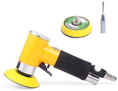 Mini Exzenterschleifer Druckluft Schwingschleifer Polierer,Hohe Geschwindigkeit 12000 RPM,Schleifmaschine mit 50mm und 75mm Schleifteller, Gelb