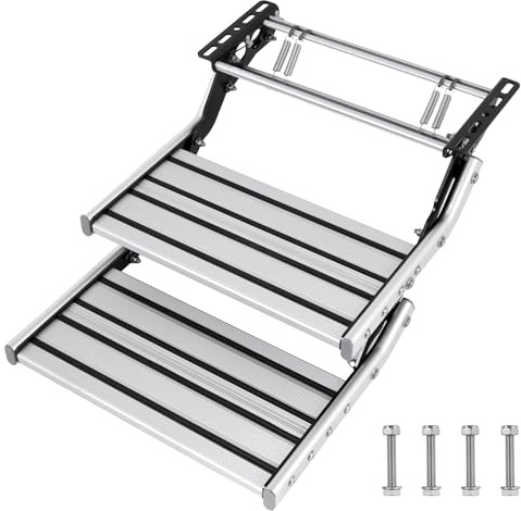 YUCHENGTECH Gradino manuale per camper, pieghevole, retrattile, in lega di alluminio, portata 150 kg, gradini per rimorchio, in acciaio ispessito, design antiscivolo, per camper, rimorchi, camper (2